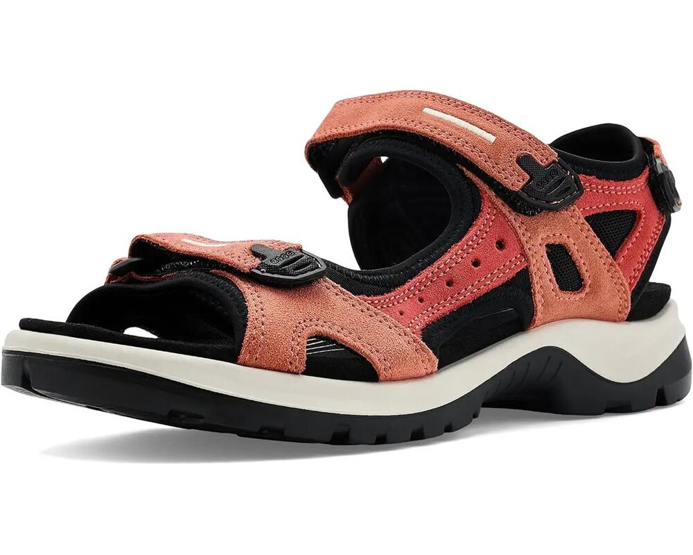 ECCO Sport Womens Yucatan Sandals EU 36 US 5-5.5 Coral Red Black Leather EUC